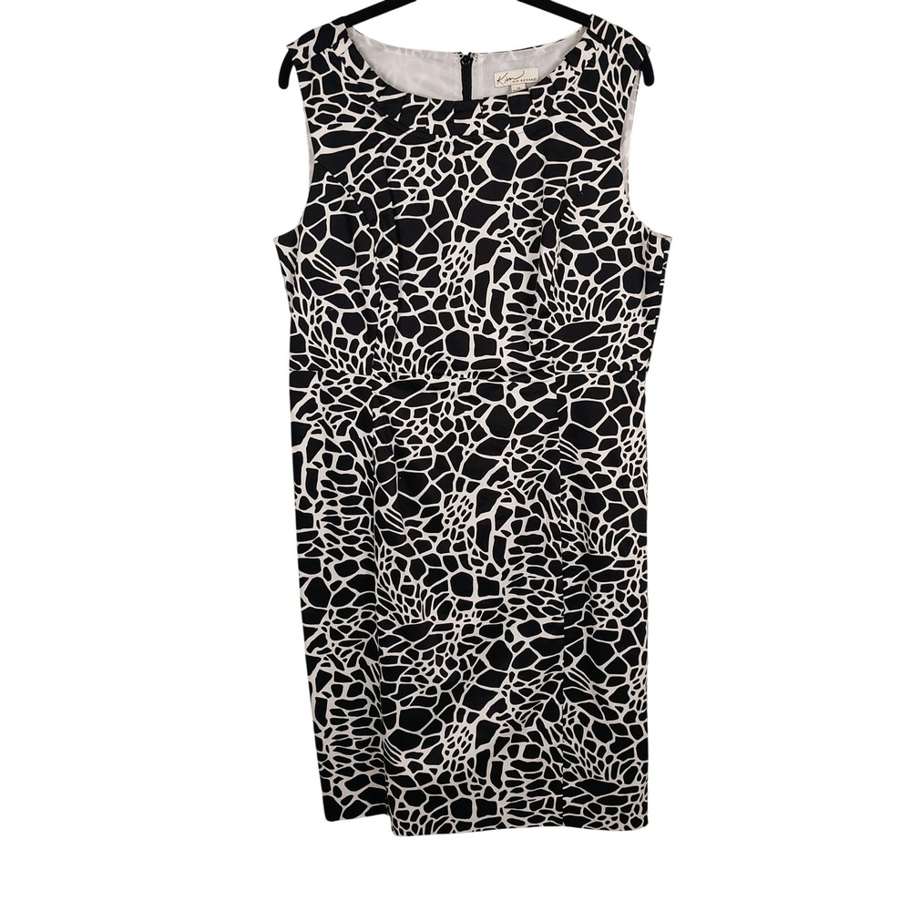 Kim Rogers Womens SZ 14 Giraffe Print Sheath Dress Black White Cotton Mobwife